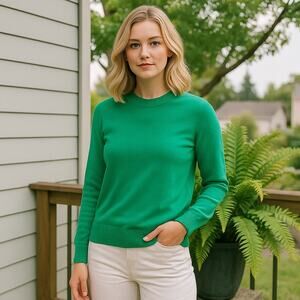 Banana Republic Green Knit Sweater Long Sleeve 2021 SMALL Cotton Blend Crew Neck